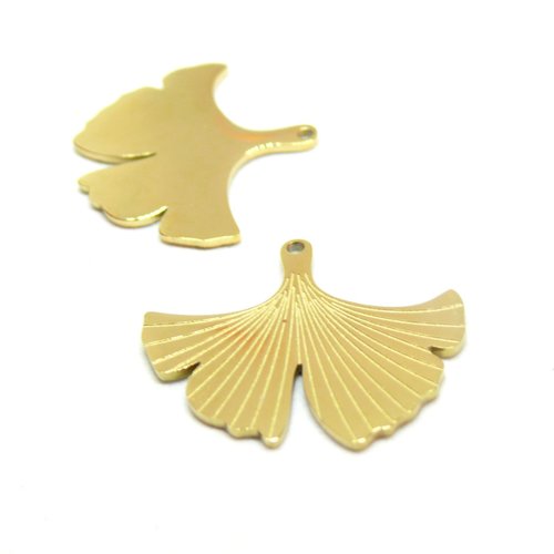 H11d01803g – lot de 1 pendentif feuille de ginkgo biloba 22mm – acier inoxydable 304 doré placage ionique