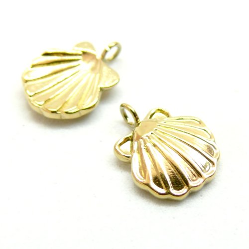 H11d02913g – lot de 1 pendentif coquille saint jacques 10mm – acier inoxydable 316l doré à l'or fin 18k placage ionique