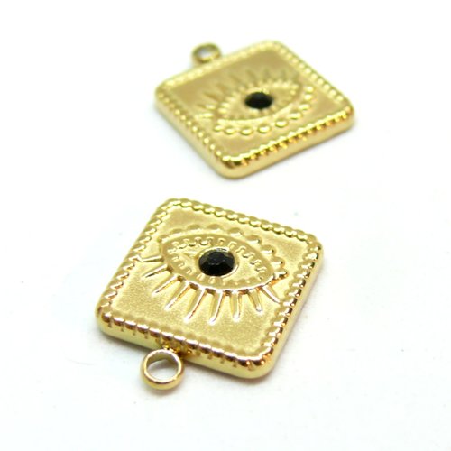 H11d02923g – lot de 1 pendentif oeil de protection strass 13mm – acier inoxydable 316 doré 18k