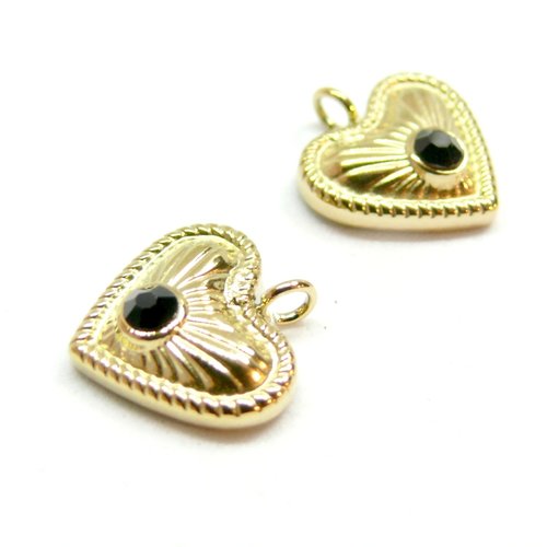 H11d02934g – lot de 1 pendentif coeur strass 14mm – acier inoxydable 316l doré 18k placage ionique