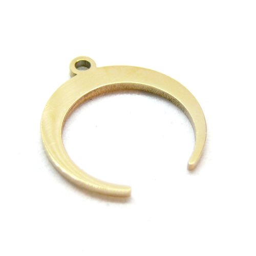 H11d04603g – lot de 2 pendentifs lune, croissant, corne boho chic 15mm – acier inoxydable 316l doré à l'or fin 18k