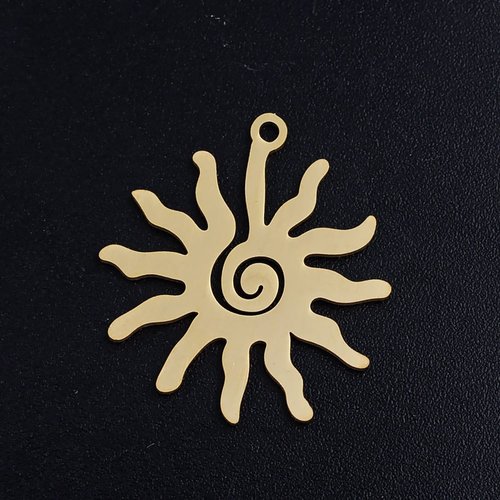 H11d04607g – lot de 1 pendentif soleil 17mm – acier inoxydable 316l doré à l'or fin 18k placage ionique