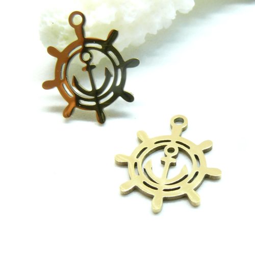 H11d04609g – lot de 1 pendentif 15mm – acier inoxydable 316 doré à l'or fin 18k placage ionique