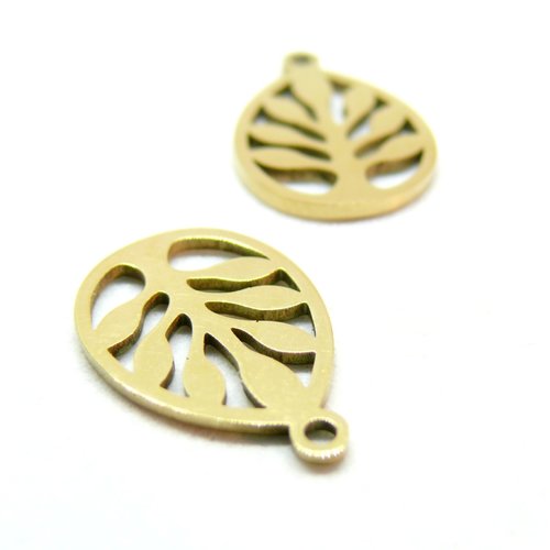 H11d04620g – lot de 1 pendentif arbre dans goutte 17mm – acier inoxydable 316l doré 18k ionique