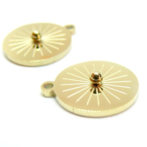 H11d45024g – lot de 1 pendentif soleil 3d 20mm – acier inoxydable 304 doré placage ionique