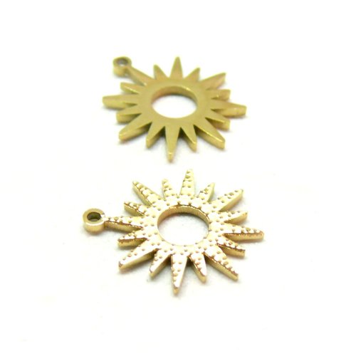 H11d07801g – lot de 2 pendentifs soleil 16mm – acier inoxydable 316l doré à l'or fin 18k