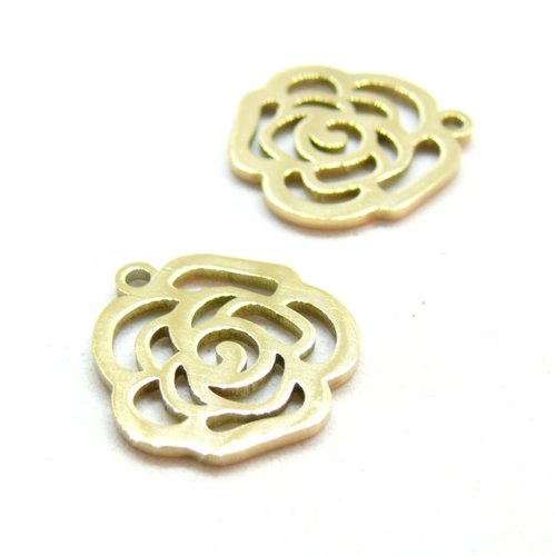 H11d07804g – lot de  1 ou 2 pendentifs fleur rose 16mm – acier inoxydable 316l doré à l'or fin 18k ionique