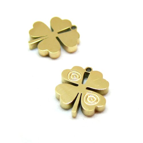 H11d07813g – lot de 1 ou 2 pendentifs trèfle 10mm – acier inoxydable 316 doré 18k placage ionique