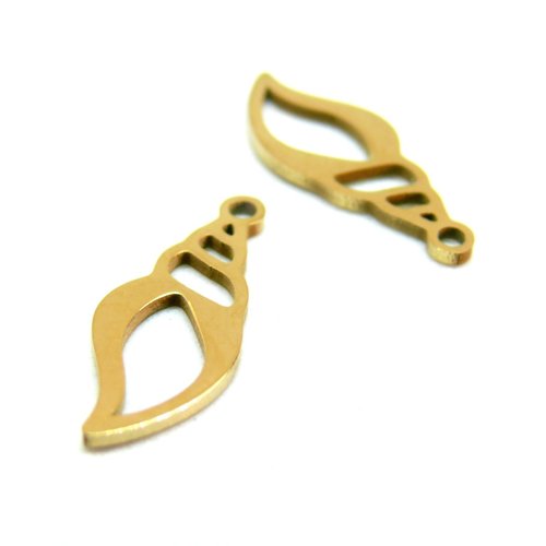 H11d07815g – lot de 1 pendentif coquillage acier inoxydable 316l doré à l'or fin 18k placage ionique