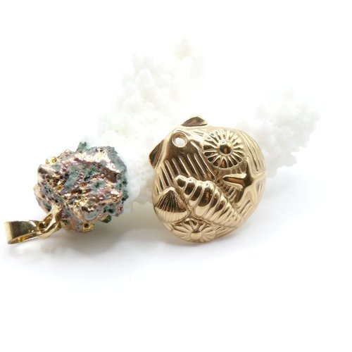 H11d28803g – lot de 1 pendentif coquillage style vintage 20 mm – acier inoxydable 304 doré, placage ionique