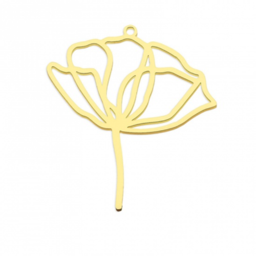 H11n098048lg – lot de 1 pendentif fleur sur tige 27 mm – acier inoxydable doré, placage ionique doré à l'or fin 18k