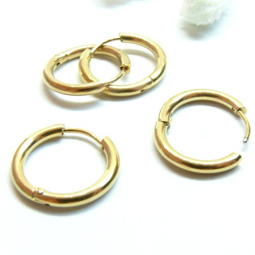 H11f111a20g01 – lot de 2 créoles rondes 20 x 2.5 mm – acier inoxydable 316l doré – placage ionique