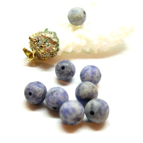 H11q4628 ref 06 – lot de 30 perles rondes 6 mm – pierre bleue – effet givre