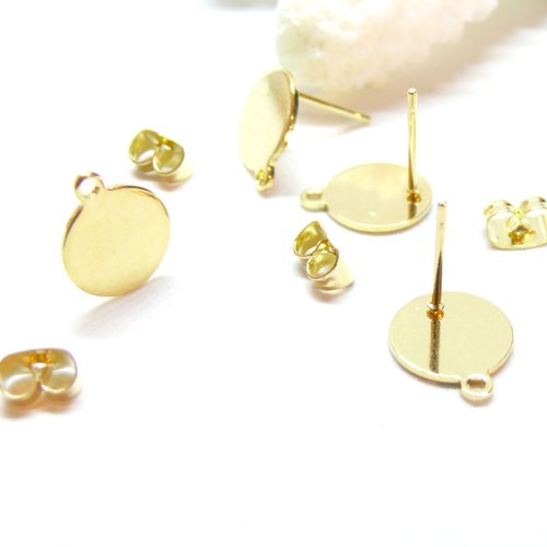 H11h55827g – lot de 4 ou 8 boucles d’oreilles puces 10 mm avec trou – acier inoxydable 304 doré à l’or fin 24k