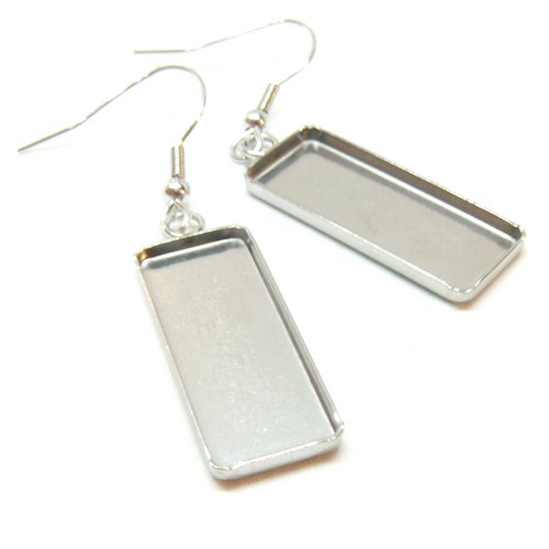 H11m33301p – lot de 2 supports de boucles d’oreilles rectangle 10 x 25 mm avec crochet – acier inoxydable 304 argenté