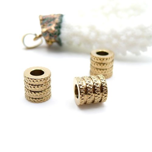 H11q33606g lot de 4 perles, séparateurs,  intercalaires colonne m– acier inoxydable  finition doré 18k, placage ioniq