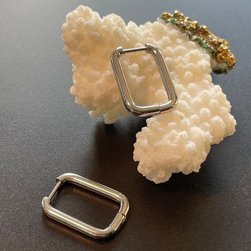 Bu112412271045543530 – lot de 2 créoles ovales rectangle 22 mm – épaisseur 2.2 mm – acier inoxydable 304 – finition argentée