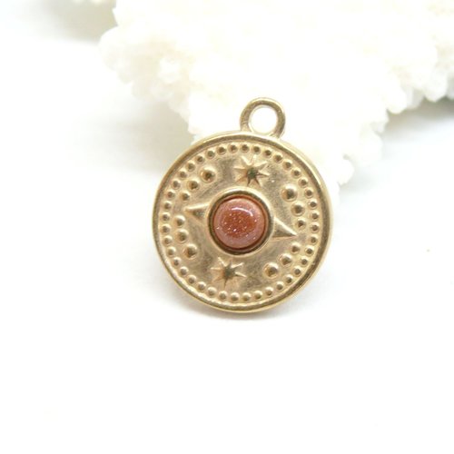 Ps11887934 – lot de 1 pendentif oeil de la protection pierre 18mm – acier inoxydable 304 finition 18kt