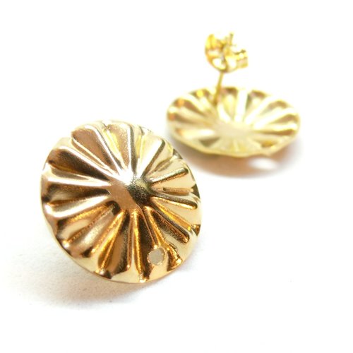 Ps11924014 – lot de 2 boucles d'oreille puces soleil 17mm – acier inoxydable 304 doré 18k