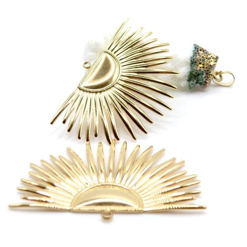 H11n10988g – lot de 1 pendentif éventail demi soleil 50 mm – acier inoxydable 304 doré, placage ionique