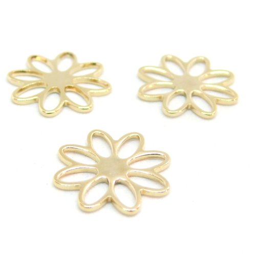 H11226002g – lot de 2 pendentifs fleurs 8 pétales 15.5mm – acier inoxydable doré