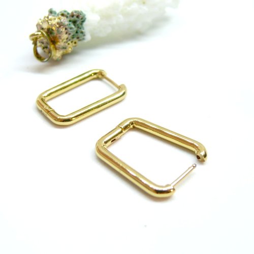 H11h00307g01  – lot de 2 créoles ovale rectangle 19mm – acier inoxydable 304 doré