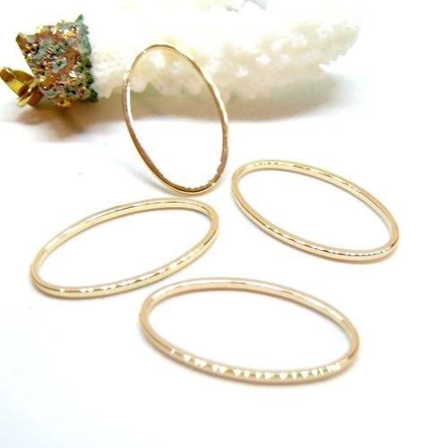 H11c03004bg – lot de 4 pendentifs anneau ovale 21mm – acier inoxydable doré