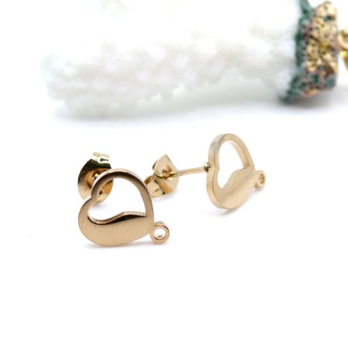 H11i20660g – lot de 2 boucles d’oreilles puce  cœur avec attache 11 mm – acier inoxydable 304 doré, ionique