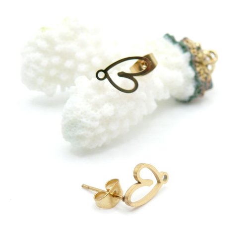 H11d37105g – lot de 2 boucles d’oreilles puce  cœur avec attache 12 mm – acier inoxydable 304 doré, ionique
