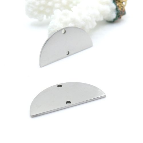 H11r111la101 – lot de 1 pendentifs connecteurs demi cercle 28 mm – acier inoxydable argenté