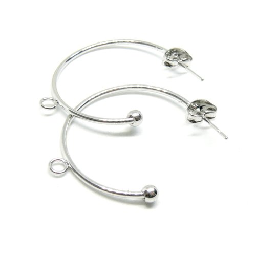 S11866737 – lot de 2 boucles d'oreille créoles avec attache et embouts 15mm – acier inoxydable 304 finition argent