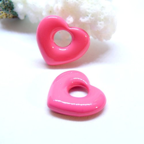 Ps11904823 – lot de 2 pendentifs cœur 18mm – métal coloris rose flashy