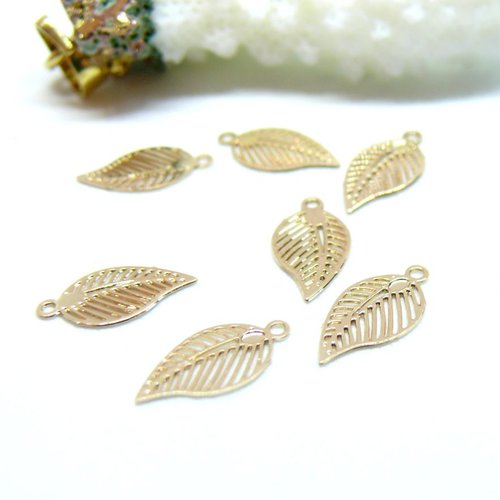H11t00144kc – lot de 20 estampes pendentif feuille filigrane 12.5mm doré