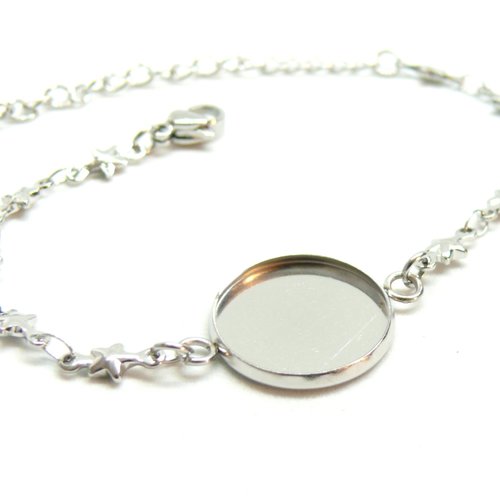 Hl248008p pax 1 support de bracelet, maille etoile, pour cabochon 16mm, acier inoxydable 304, finition argenté