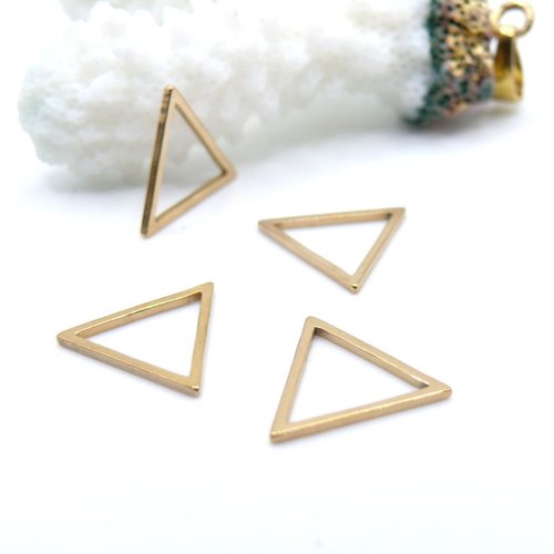 H11s07929b – lot de 4 pendentifs connecteurs triangle 13mm – acier inoxydable 304 doré