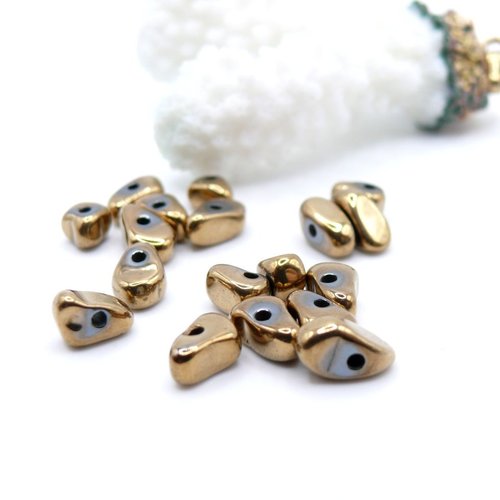H11p367g06 – lot de 40  perles hématite forme galet 4 par 12mm, métallisé doré