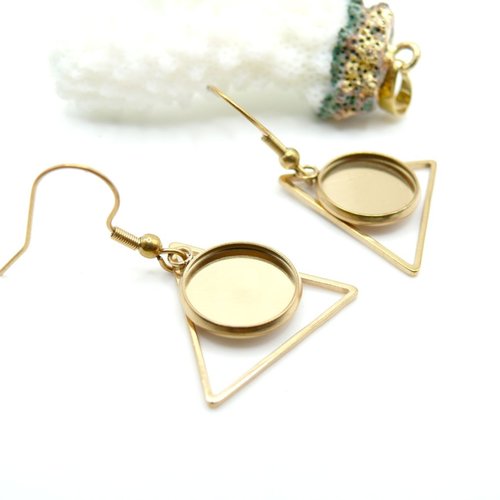 H11c03025g – lot de 2 supports de boucles d’oreilles crochet triangle pour cabochon rond 12mm – acier inoxydable doré