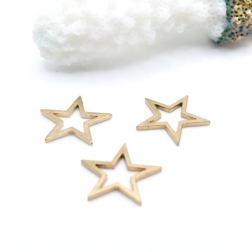 H11c03011ag – lot de 4 pendentifs connecteur étoile 13 mm – acier inoxydable 304 doré