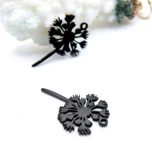 Bu112405041508383531 – lot de 1 pendentif fleur de pissenlit 13x21mm – acier inoxydable 304 noir