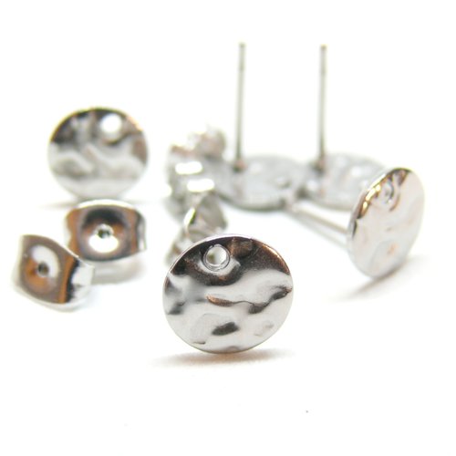 H11z09102p07 – lot de 2 paires de boucles d’oreilles puces travaillées 8 mm – acier inoxydable 304 – finition argentée