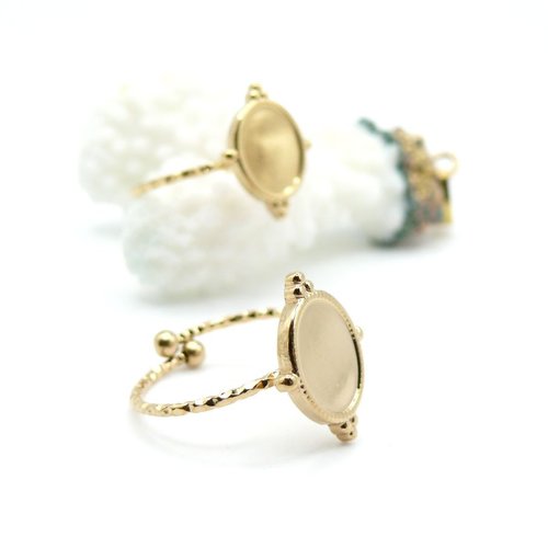 H11e18007g – lot de 1 support de bague ovale arty 10x8 mm, acier inoxydable 304 doré à l’or fin 18k ionique