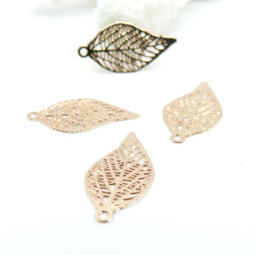 H11t00143kc – lot de 10 estampes pendentifs filigrane feuille 19 mm – laiton doré