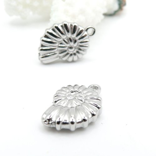 H11t06535p – lot de 1 pendentif coquillage 3d 20 mm – acier inoxydable 304 argenté