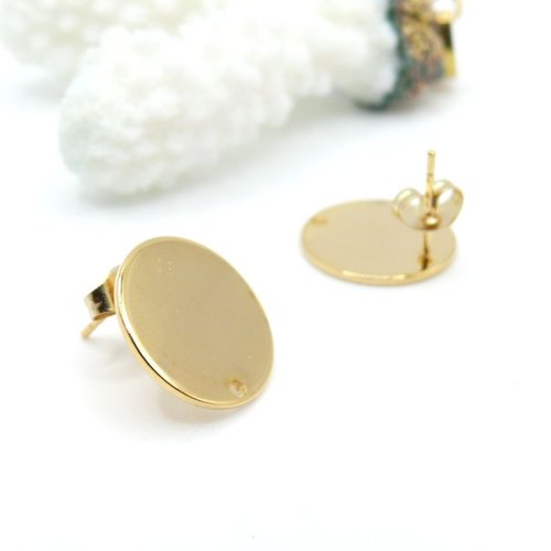 H11d24425gc– paire de boucles d’oreilles puces 15 mm avec trou – acier inoxydable doré à l’or fin 24k