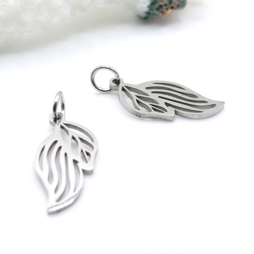 H11h18405bp – lot de 2 pendentifs avec anneau feuille 19 mm – acier inoxydable 304 argenté