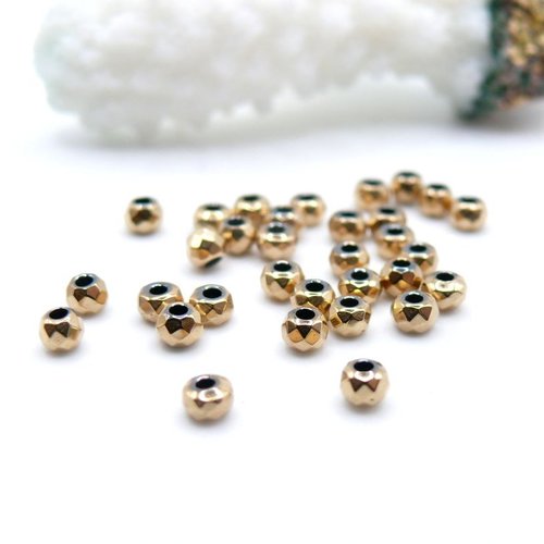 H11h027e0102 – lot de 40 perles hématite forme rondelles facettées 3 par 2mm, métallisé doré 24k