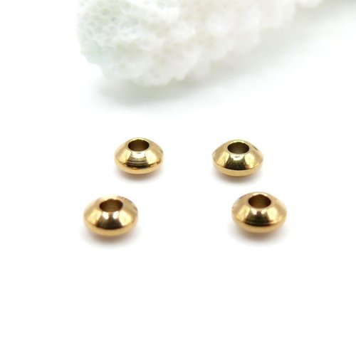 H11e46009ga01– lot de 4 perles intercalaires rondelles 4 par 2 mm – acier inoxydable 304 doré à l’or fin 18k, ionique