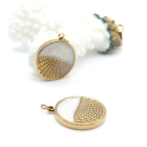 H11u06131ga – lot de 1 pendentif médaillon couché de soleil avec anneau 16 mm – acier inoxydable 304 doré à l’ or fin 18k