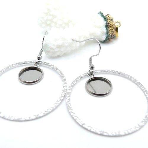 Bu112408021738063268 ref 10 lot de 2 supports de boucles d'oreille 12mm – crochet cercle acier inox 304 argenté