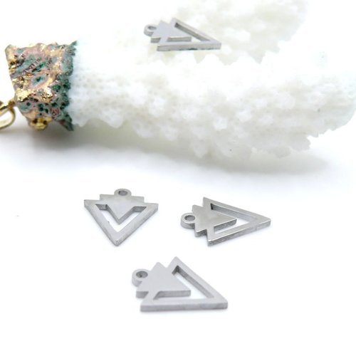 H11s14401p – lot de 4 pendentifs double triangle 10 mm – acier inox  argenté